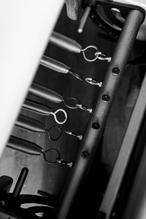 Black and white detail of reformer springs
